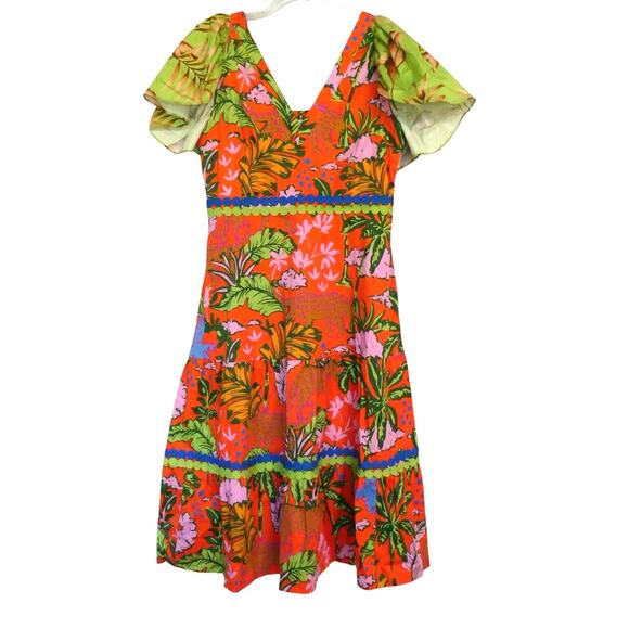 Alden Adair Midi Dress Diana in Jungle Cruise Tropical Flutter Sleeve Large - Picture 5 of 11